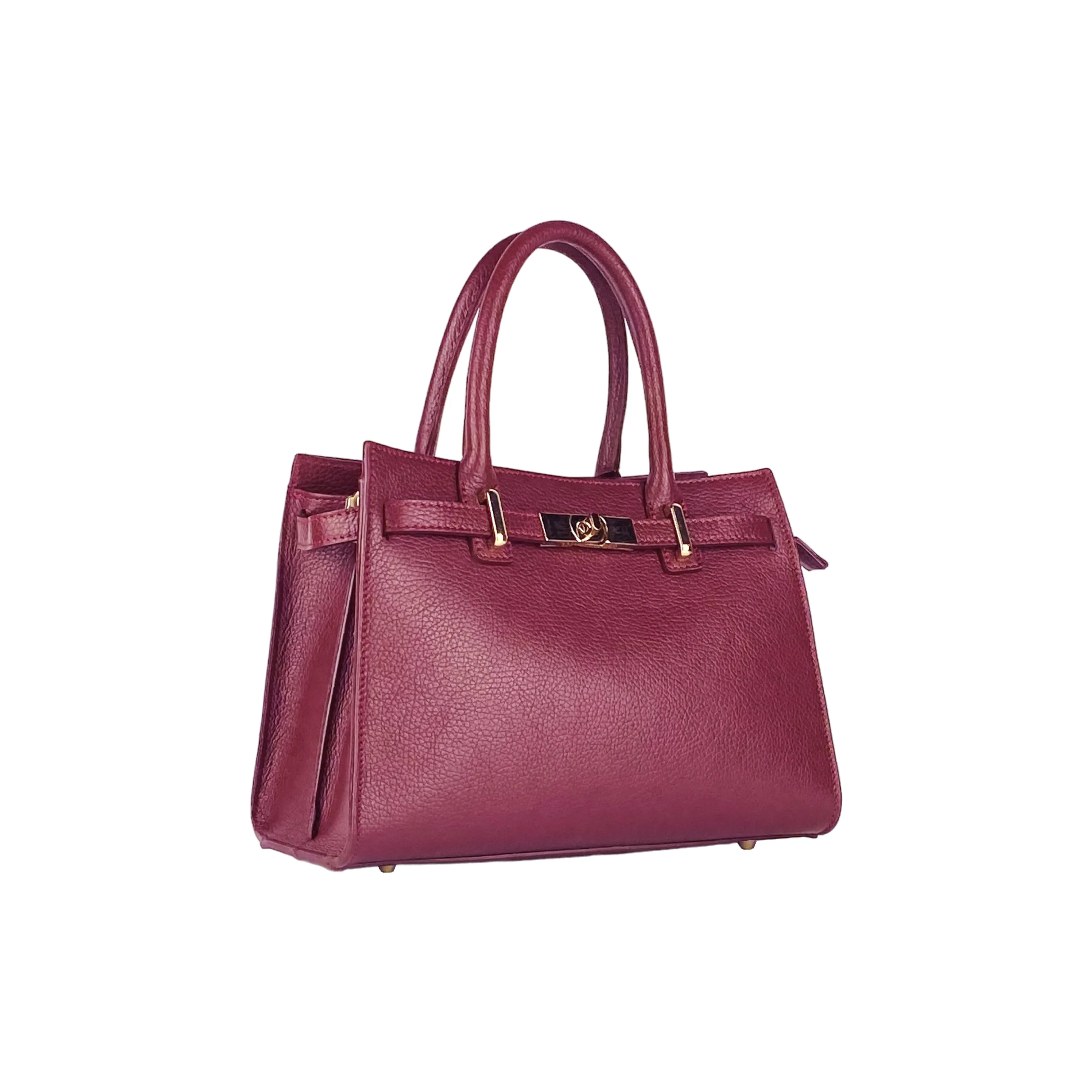 RB1016X | Women's handbag in genuine leather Made in Italy with removable shoulder strap. Attachments with shiny gold metal snap hooks. Bordeaux colour. Dimensions: 28 x 20 x 14   12.5 cm