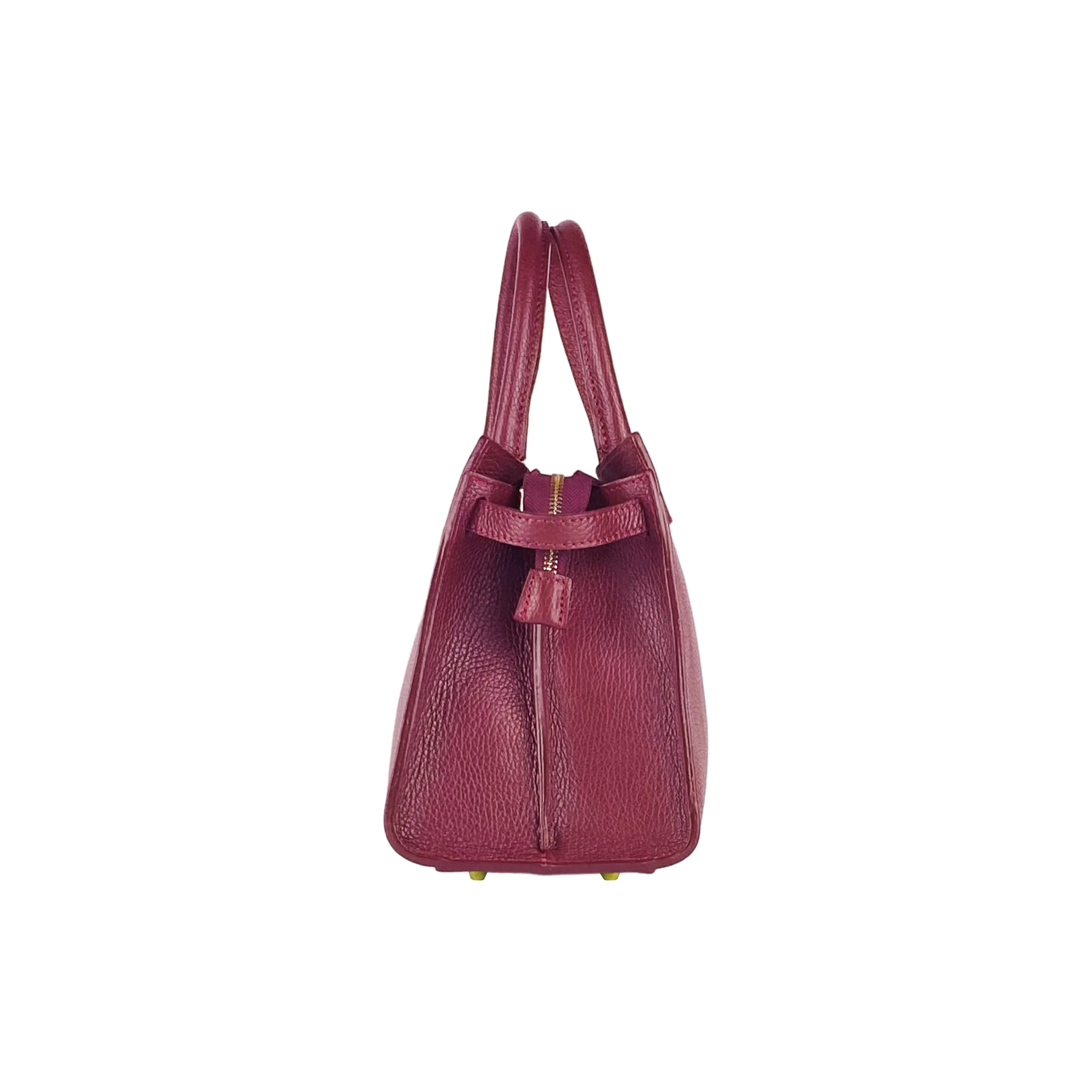 RB1016X | Women's handbag in genuine leather Made in Italy with removable shoulder strap. Attachments with shiny gold metal snap hooks. Bordeaux colour. Dimensions: 28 x 20 x 14   12.5 cm