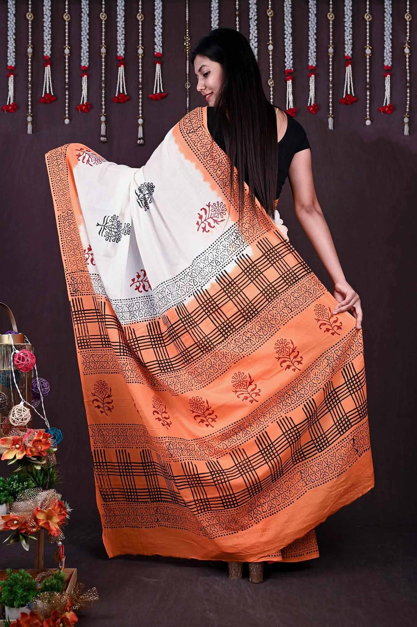 Ready To Wear soft mul mul White Printed one minute ready made saree