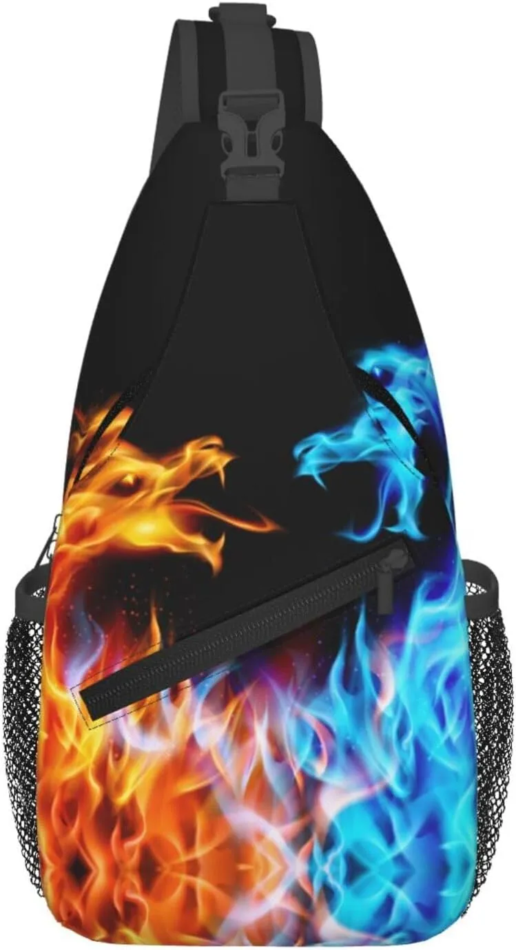 Red Blue Fire Dragon Sling Backpack Casual Crossbody Shoulder Bag Travel Hiking Daypack Unisex Chest Bags For Women Men Outdoor Sport