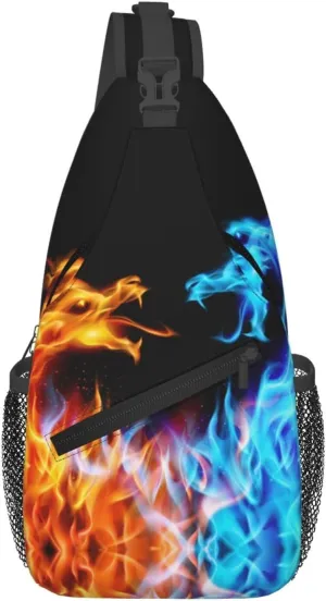 Red Blue Fire Dragon Sling Backpack Casual Crossbody Shoulder Bag Travel Hiking Daypack Unisex Chest Bags For Women Men Outdoor Sport