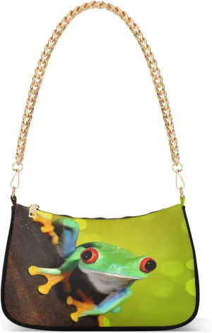 Red Eye Tree Frog Shoulder Handbags for Women Travel Hobo Tote Handbag Women Gold Chain Shoulder Bags Purse with Zipper Closure