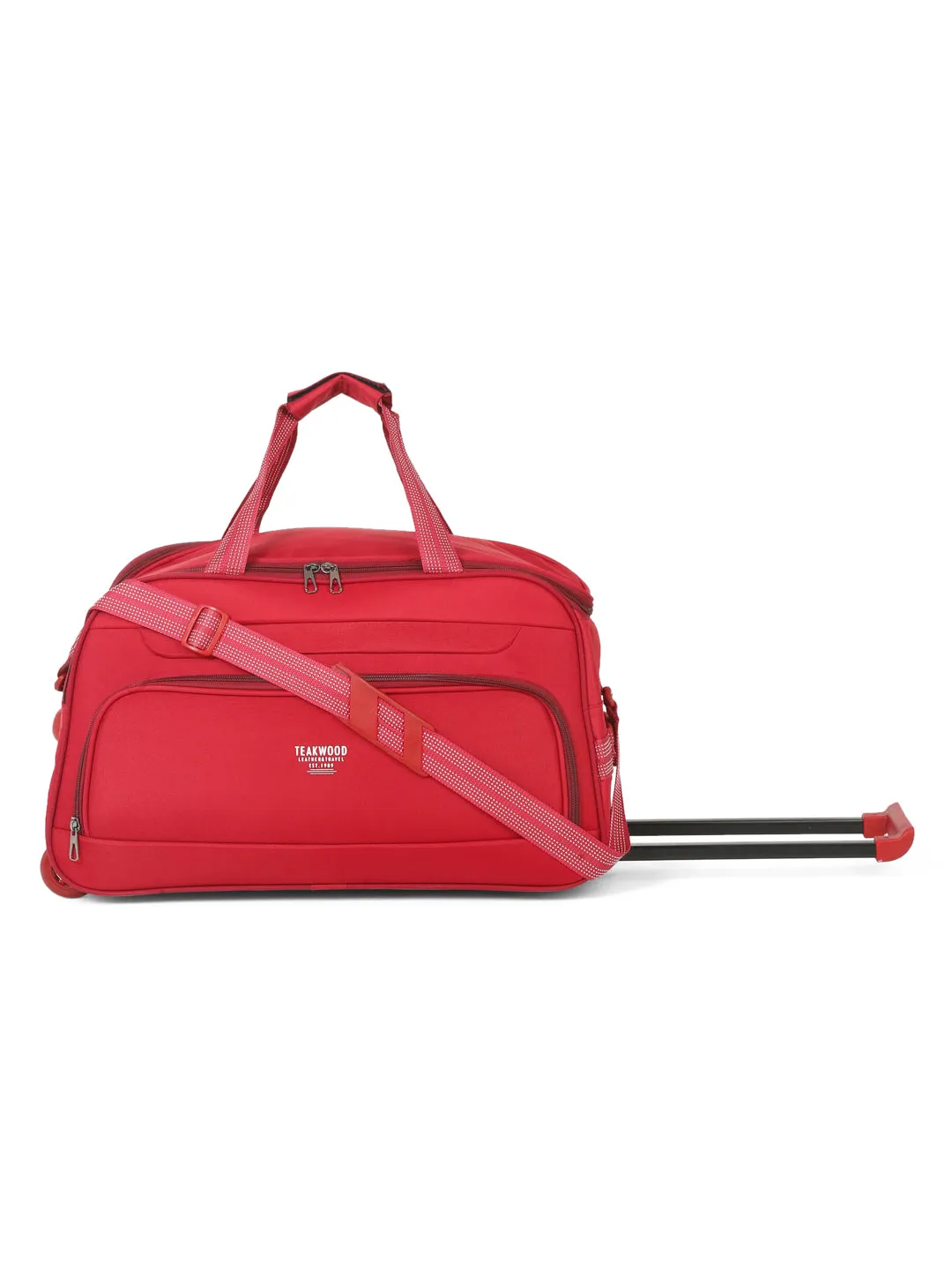 Red Printed Medium Duffel Trolley Bag