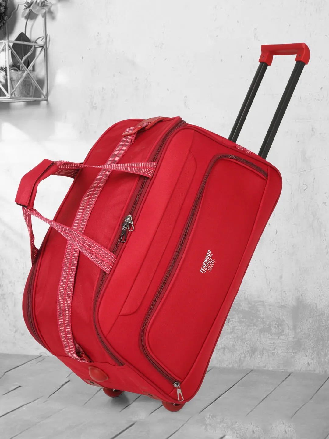 Red Printed Medium Duffel Trolley Bag