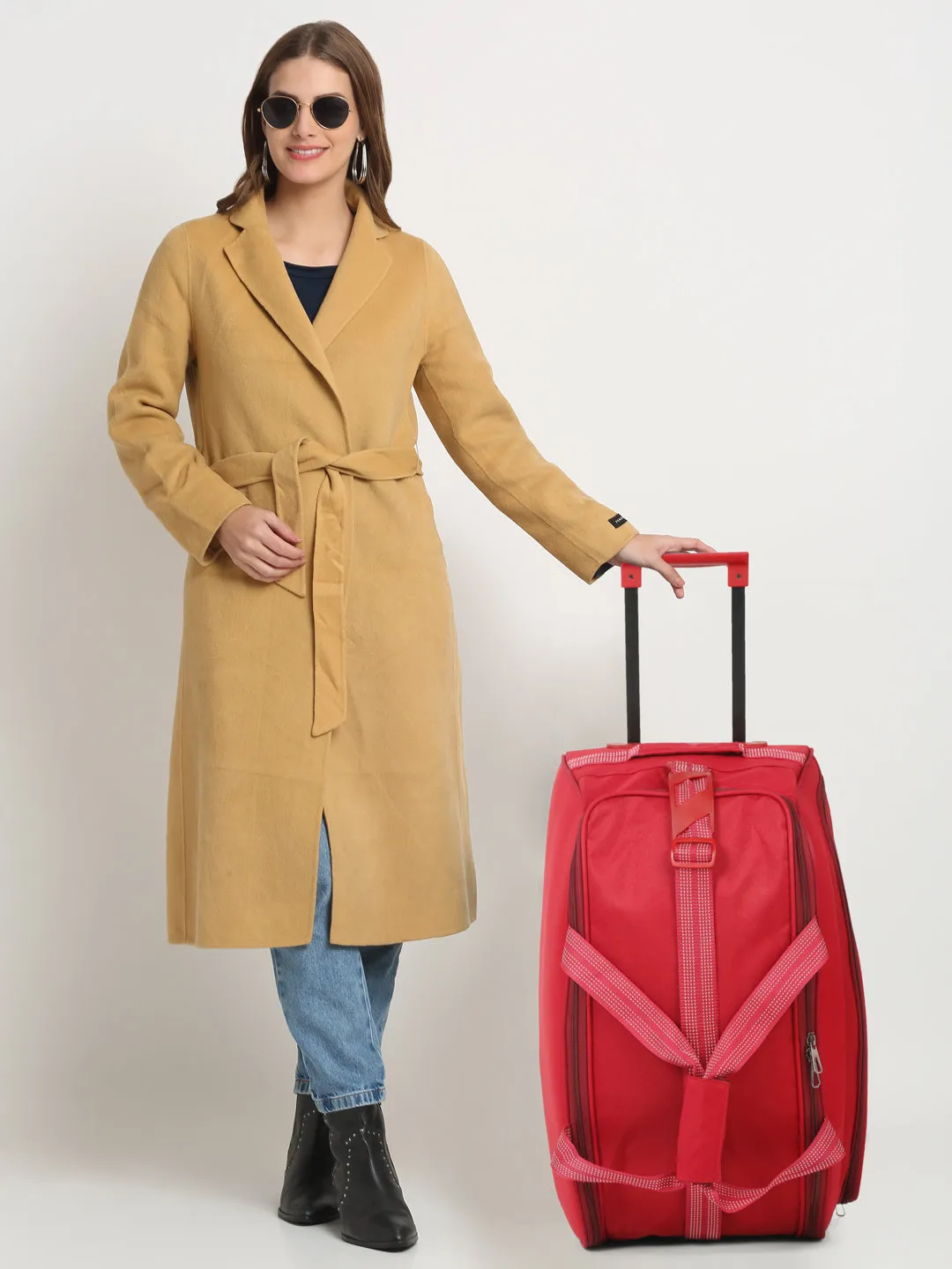 Red Printed Medium Duffel Trolley Bag