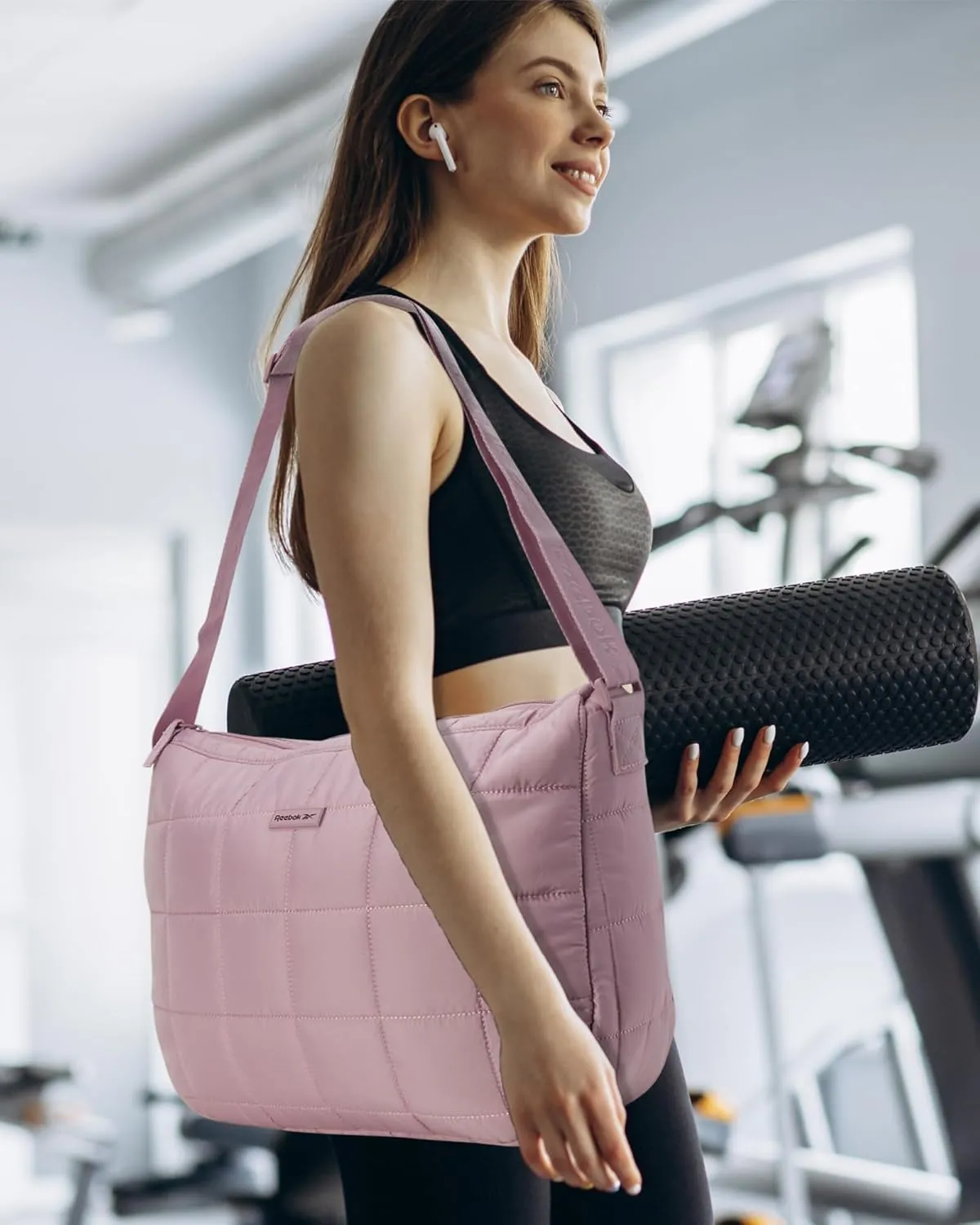 Reebok Womens Crossbody Bag - Oversized Quilted Puffer Tote Bag for Women, Large Shoulder Purse for Gym Travel & Everyday Use