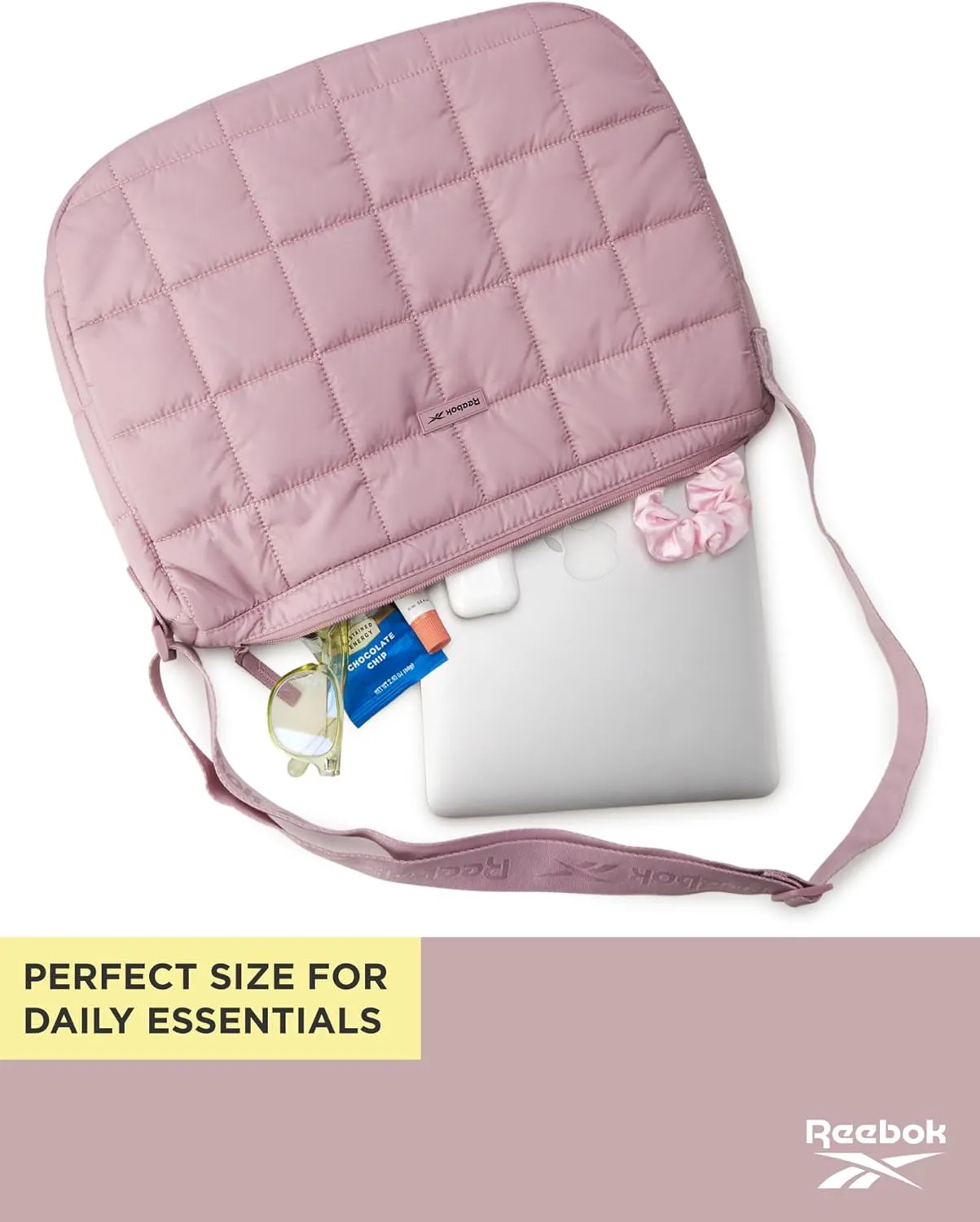 Reebok Womens Crossbody Bag - Oversized Quilted Puffer Tote Bag for Women, Large Shoulder Purse for Gym Travel & Everyday Use