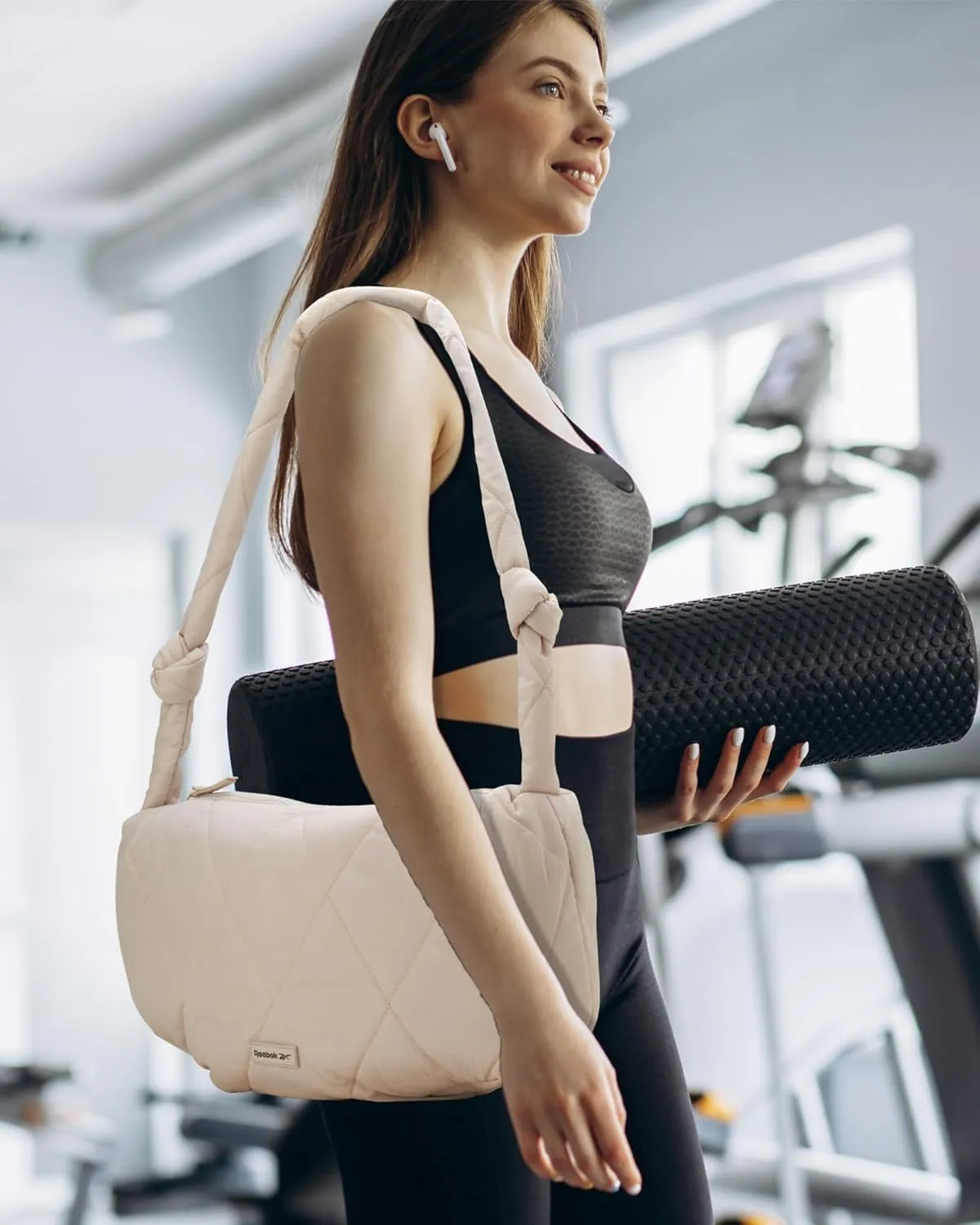 Reebok Womens Crossbody Bag - Oversized Quilted Puffer Tote Bag for Women, Large Shoulder Purse for Gym Travel & Everyday Use