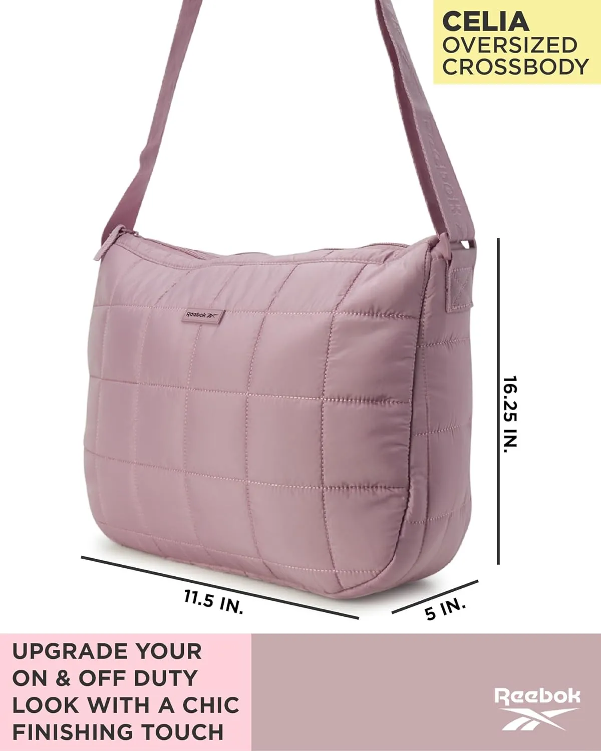Reebok Womens Crossbody Bag - Oversized Quilted Puffer Tote Bag for Women, Large Shoulder Purse for Gym Travel & Everyday Use