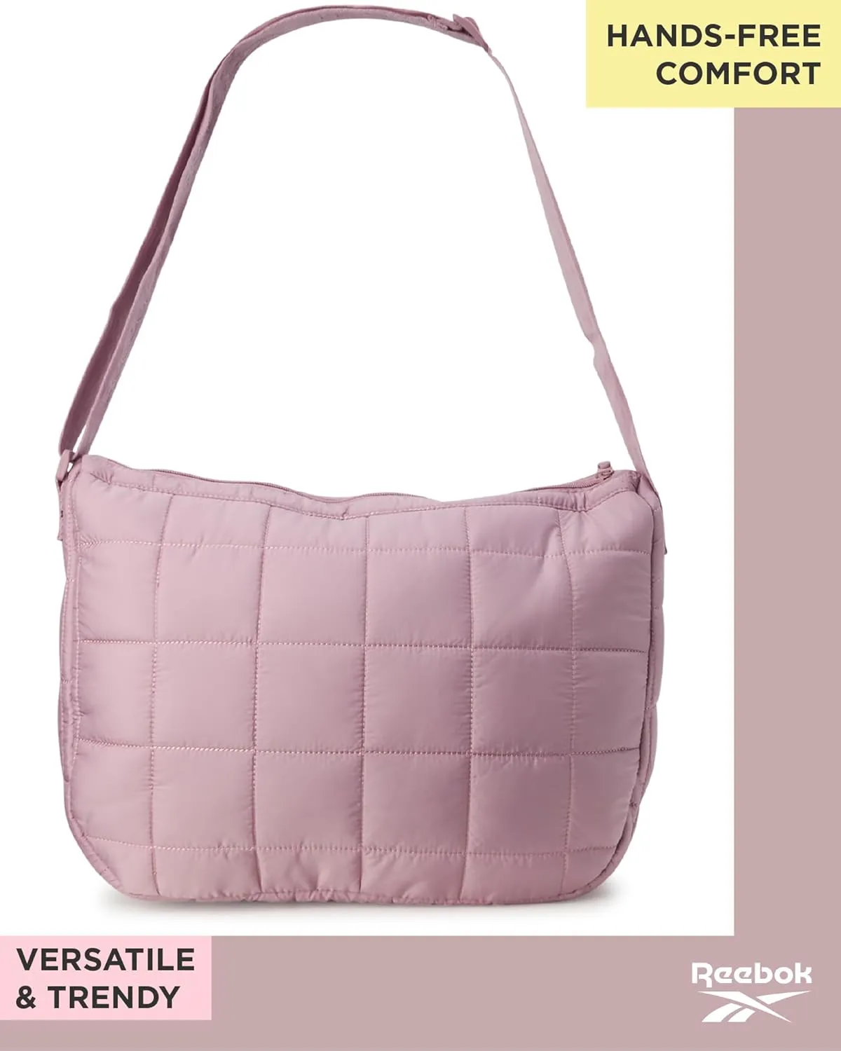 Reebok Womens Crossbody Bag - Oversized Quilted Puffer Tote Bag for Women, Large Shoulder Purse for Gym Travel & Everyday Use