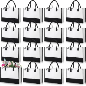 Reginary 12 Pack Canvas Tote Bags Initial Classic Present Personalized Canvas Beach Bag for Wedding, Birthday, Beach(Black and White)