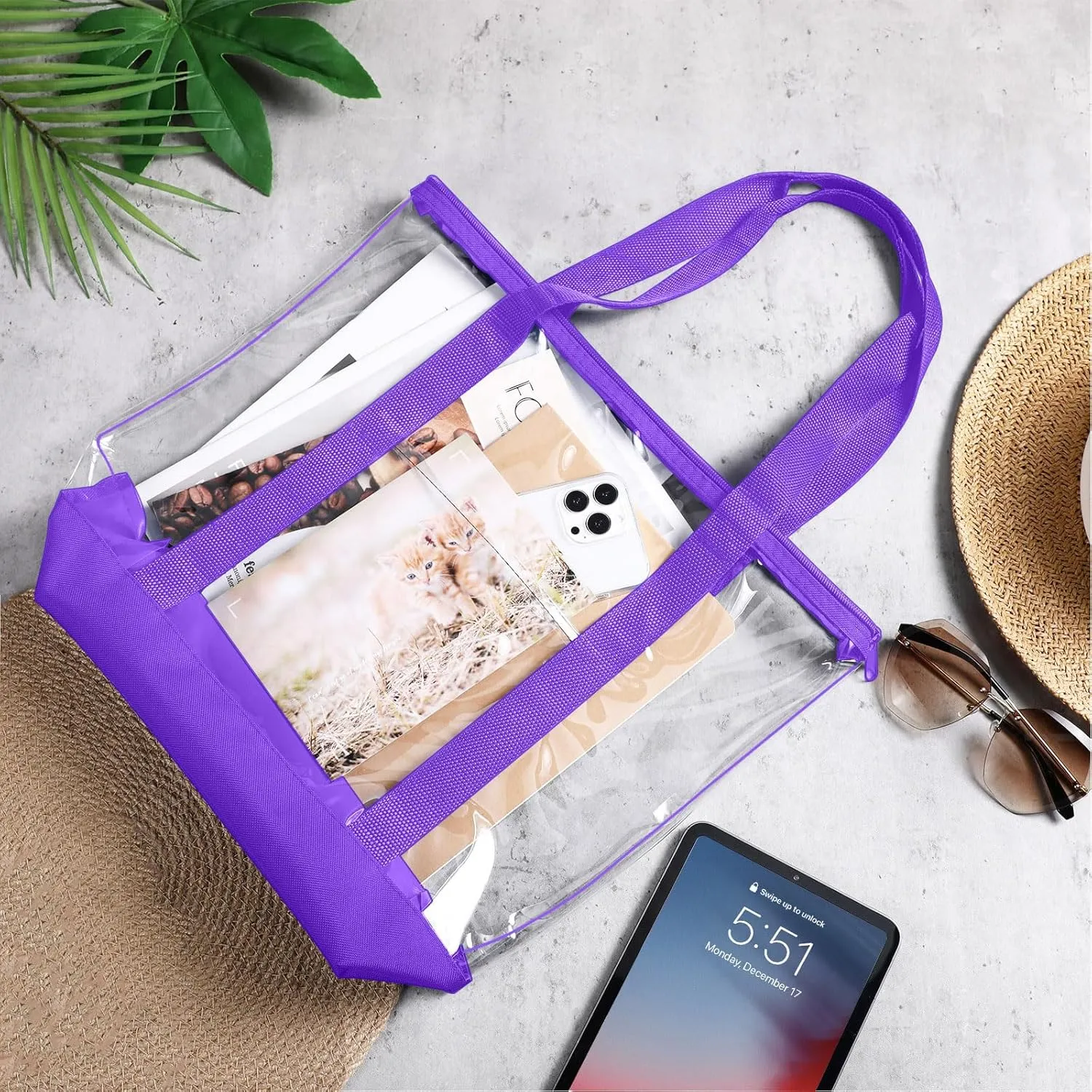 Reginary 8 Pieces Clear Tote Bags Shoulder Handbag Security Approved See Through Bag with Zipper Closure for Travel Work