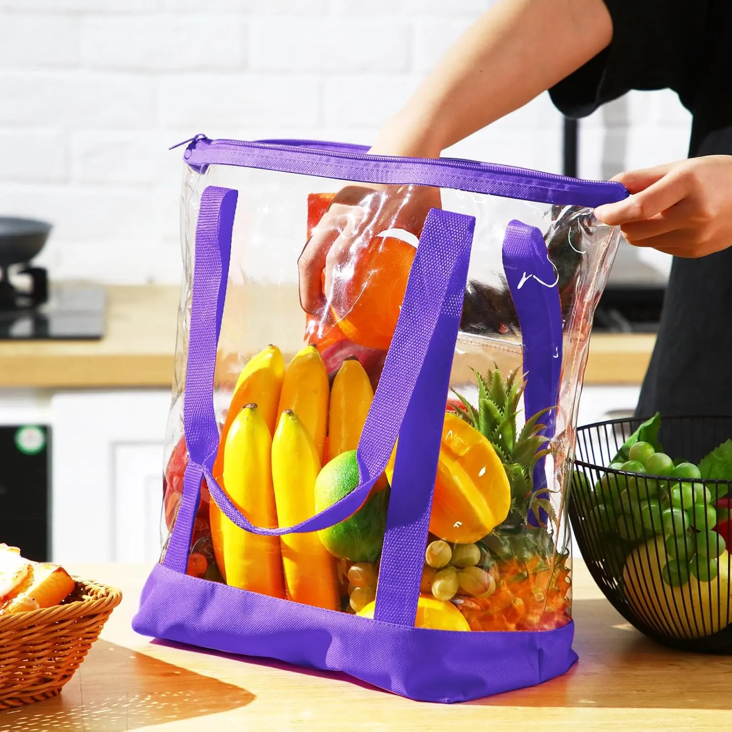 Reginary 8 Pieces Clear Tote Bags Shoulder Handbag Security Approved See Through Bag with Zipper Closure for Travel Work