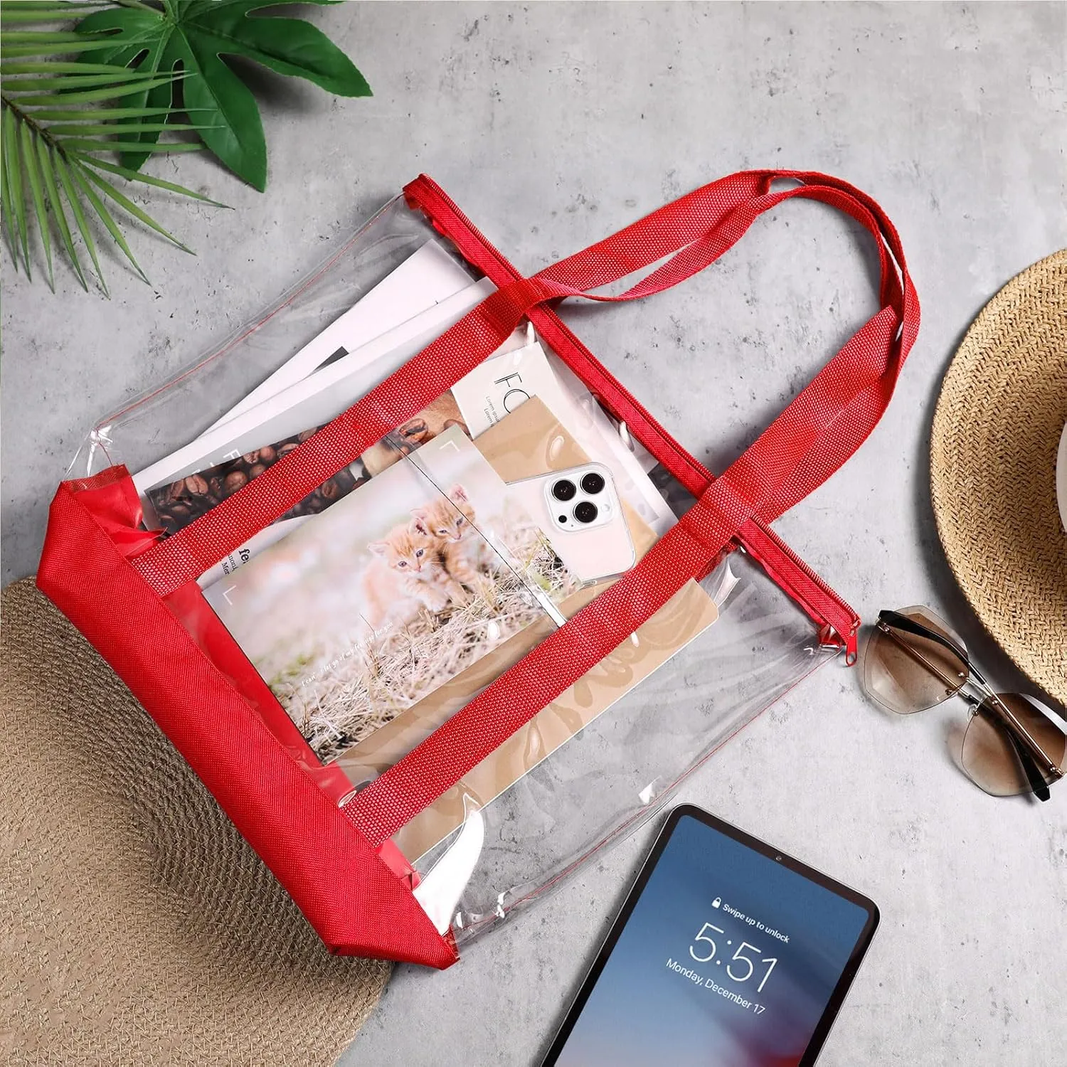 Reginary 8 Pieces Clear Tote Bags Shoulder Handbag Security Approved See Through Bag with Zipper Closure for Travel Work