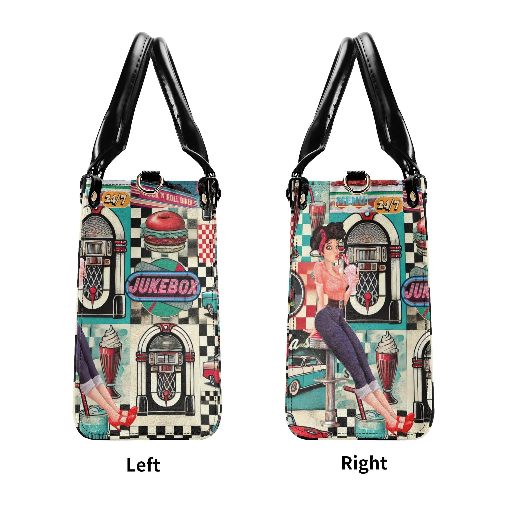 Retro 50s Diner Handbag, Mid Century Modern Rockabilly Purse, Vintage Soda Fountain Jukebox Bag, Pin-Up Rock and Roll Style Satchel