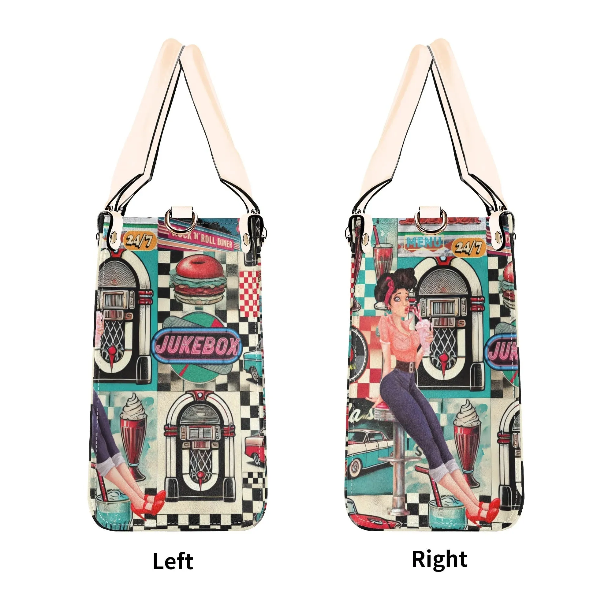 Retro 50s Diner Handbag, Mid Century Modern Rockabilly Purse, Vintage Soda Fountain Jukebox Bag, Pin-Up Rock and Roll Style Satchel