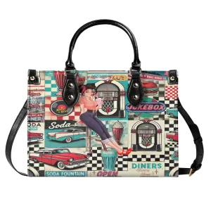 Retro 50s Diner Handbag, Mid Century Modern Rockabilly Purse, Vintage Soda Fountain Jukebox Bag, Pin-Up Rock and Roll Style Satchel