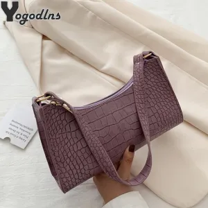 Retro Crocodile Pattern Shoulder Bag For Women PU Leather Armpit Bag France Baguette Bag Casual Female Handbags Advanced Totes