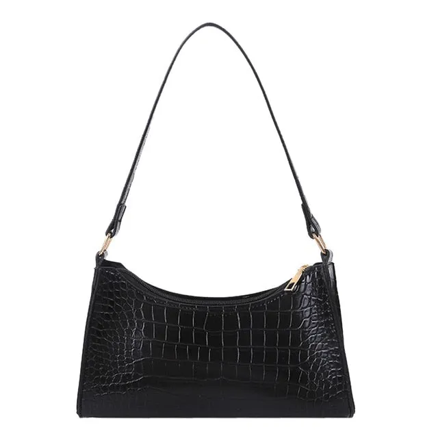 Retro Crocodile Pattern Shoulder Bag For Women PU Leather Armpit Bag France Baguette Bag Casual Female Handbags Advanced Totes