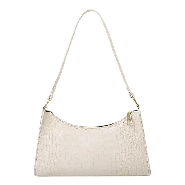 Retro Crocodile Pattern Shoulder Bag For Women PU Leather Armpit Bag France Baguette Bag Casual Female Handbags Advanced Totes