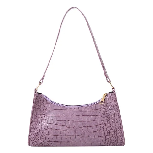 Retro Crocodile Pattern Shoulder Bag For Women PU Leather Armpit Bag France Baguette Bag Casual Female Handbags Advanced Totes