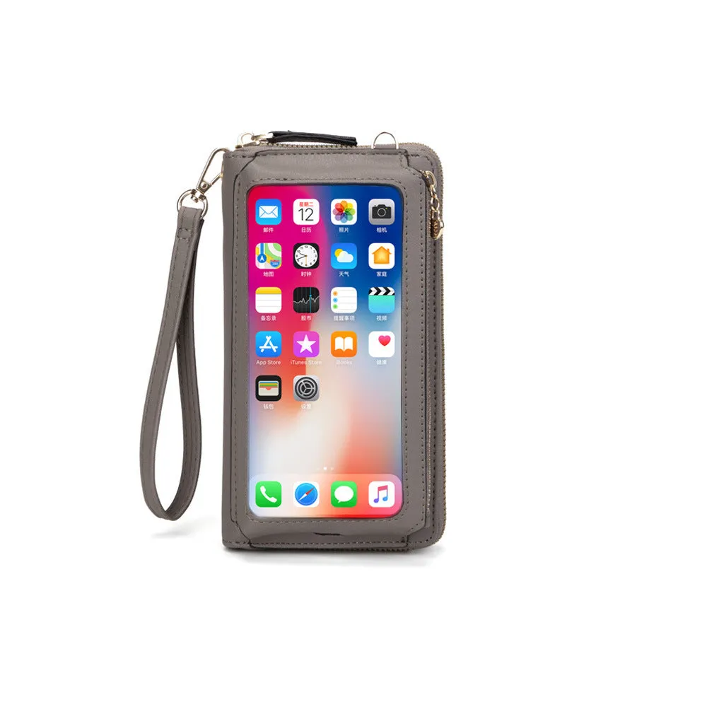 RFID Korean Version PU Ladies Multifunctional Wallet Large Capacity Ladies Touch Screen Mobile Phone Bag Single Shoulder Diagonal Small Bag