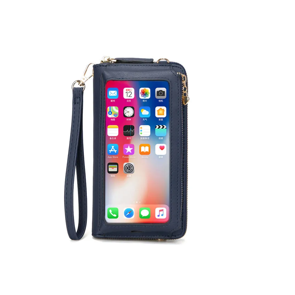 RFID Korean Version PU Ladies Multifunctional Wallet Large Capacity Ladies Touch Screen Mobile Phone Bag Single Shoulder Diagonal Small Bag