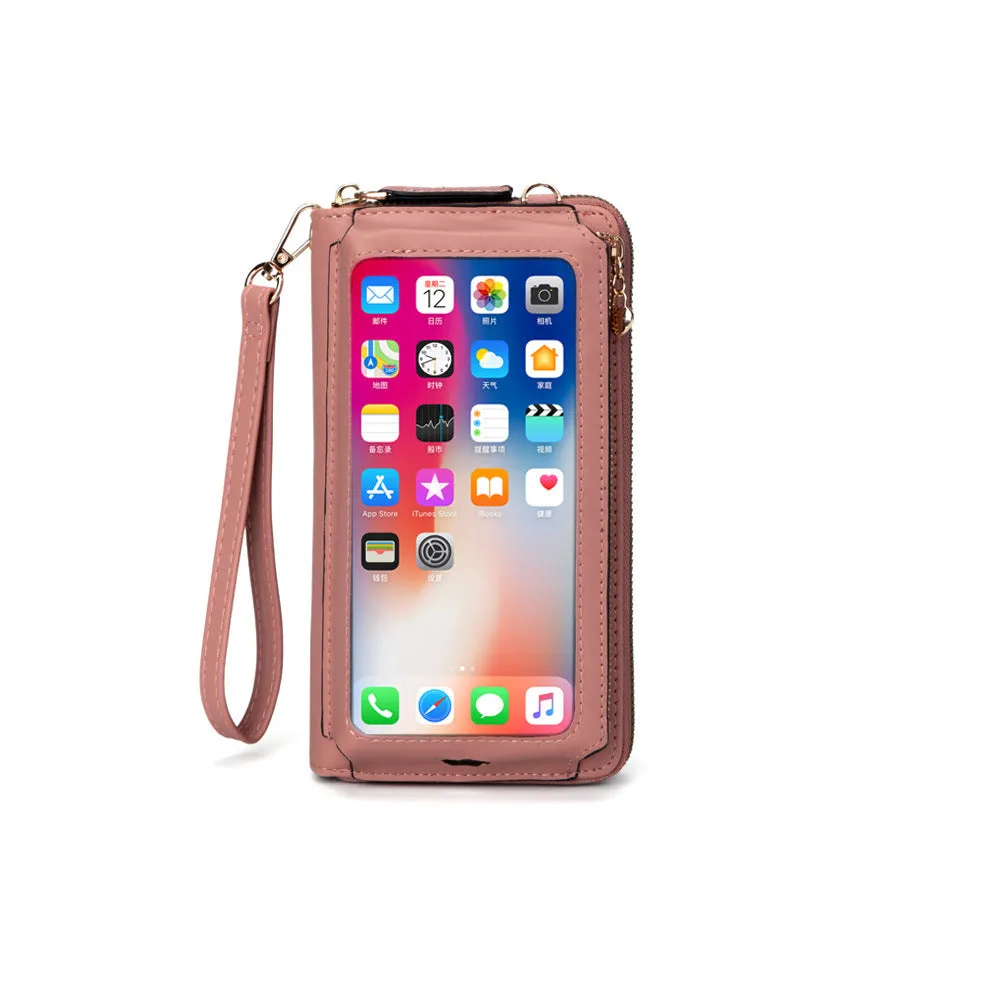 RFID Korean Version PU Ladies Multifunctional Wallet Large Capacity Ladies Touch Screen Mobile Phone Bag Single Shoulder Diagonal Small Bag