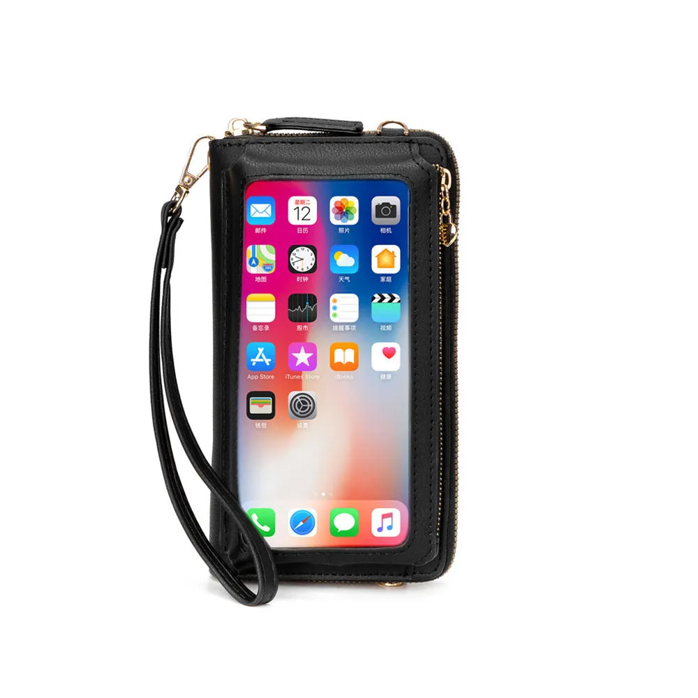 RFID Korean Version PU Ladies Multifunctional Wallet Large Capacity Ladies Touch Screen Mobile Phone Bag Single Shoulder Diagonal Small Bag