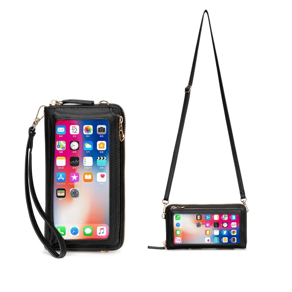 RFID Korean Version PU Ladies Multifunctional Wallet Large Capacity Ladies Touch Screen Mobile Phone Bag Single Shoulder Diagonal Small Bag