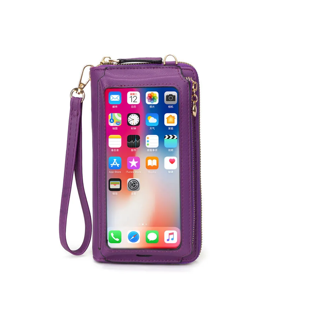 RFID Korean Version PU Ladies Multifunctional Wallet Large Capacity Ladies Touch Screen Mobile Phone Bag Single Shoulder Diagonal Small Bag