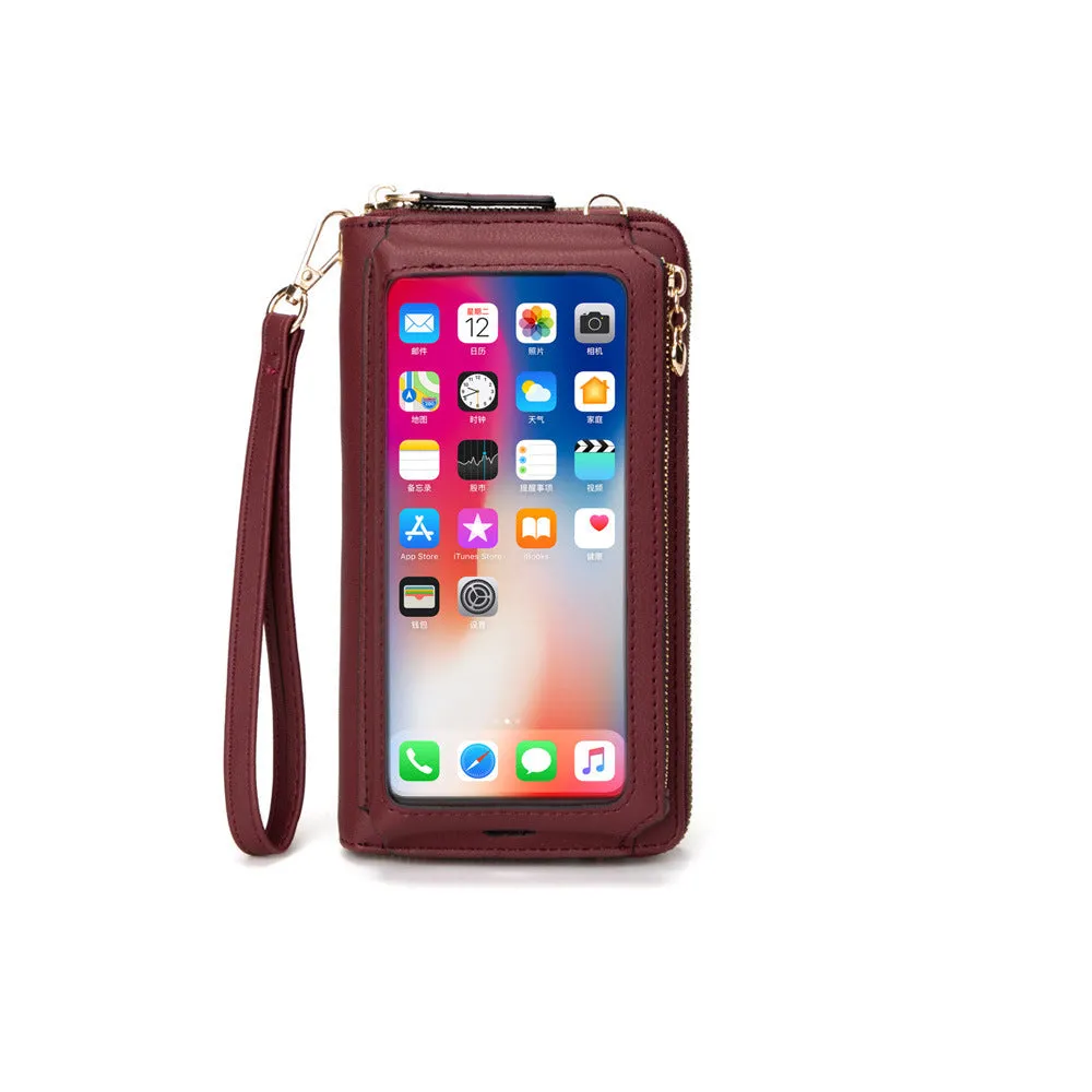 RFID Korean Version PU Ladies Multifunctional Wallet Large Capacity Ladies Touch Screen Mobile Phone Bag Single Shoulder Diagonal Small Bag