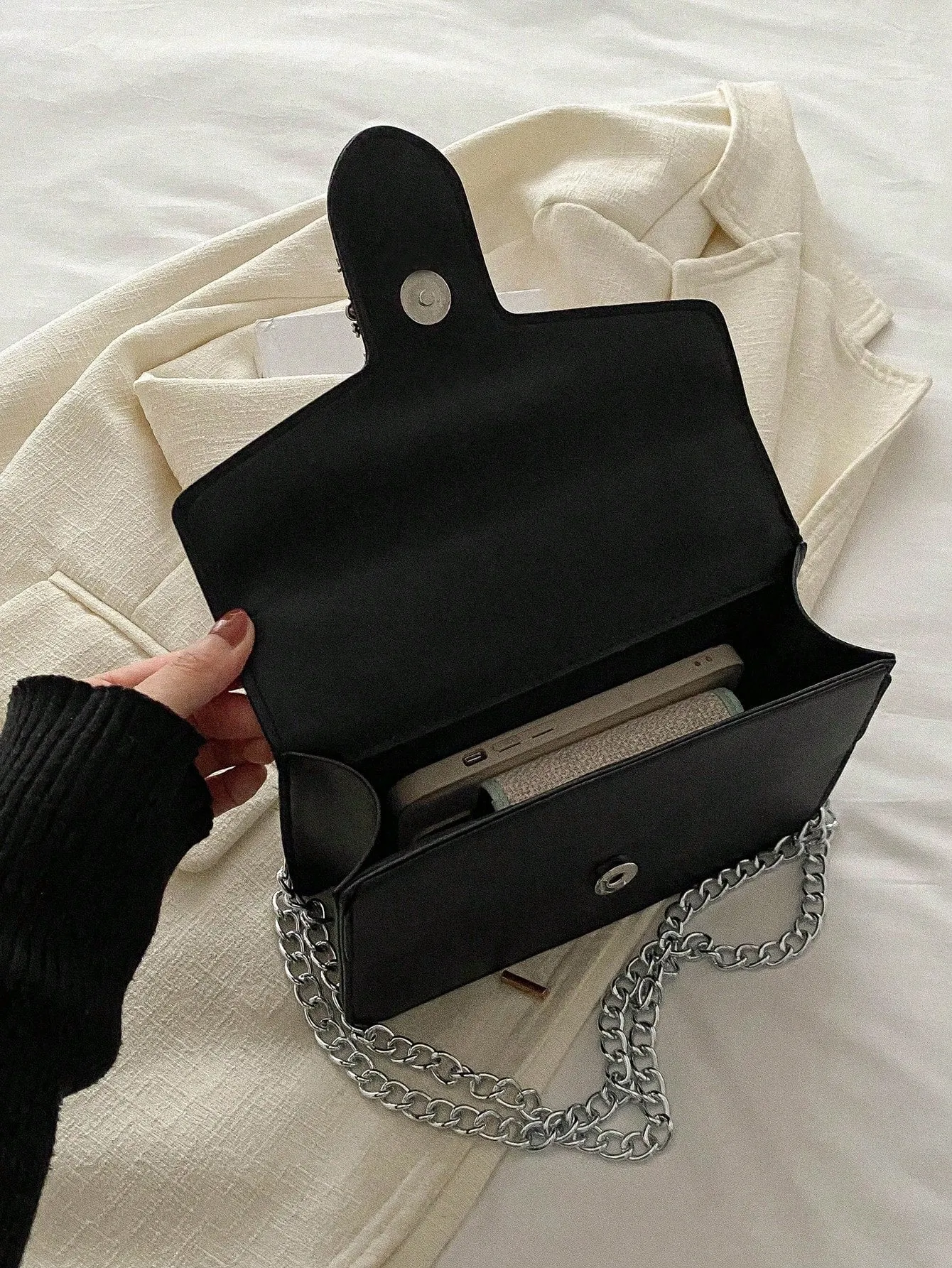 Rhinestone Decor Crossbody Bag - Black- FD ⚡