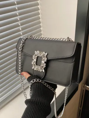 Rhinestone Decor Crossbody Bag - Black- FD ⚡