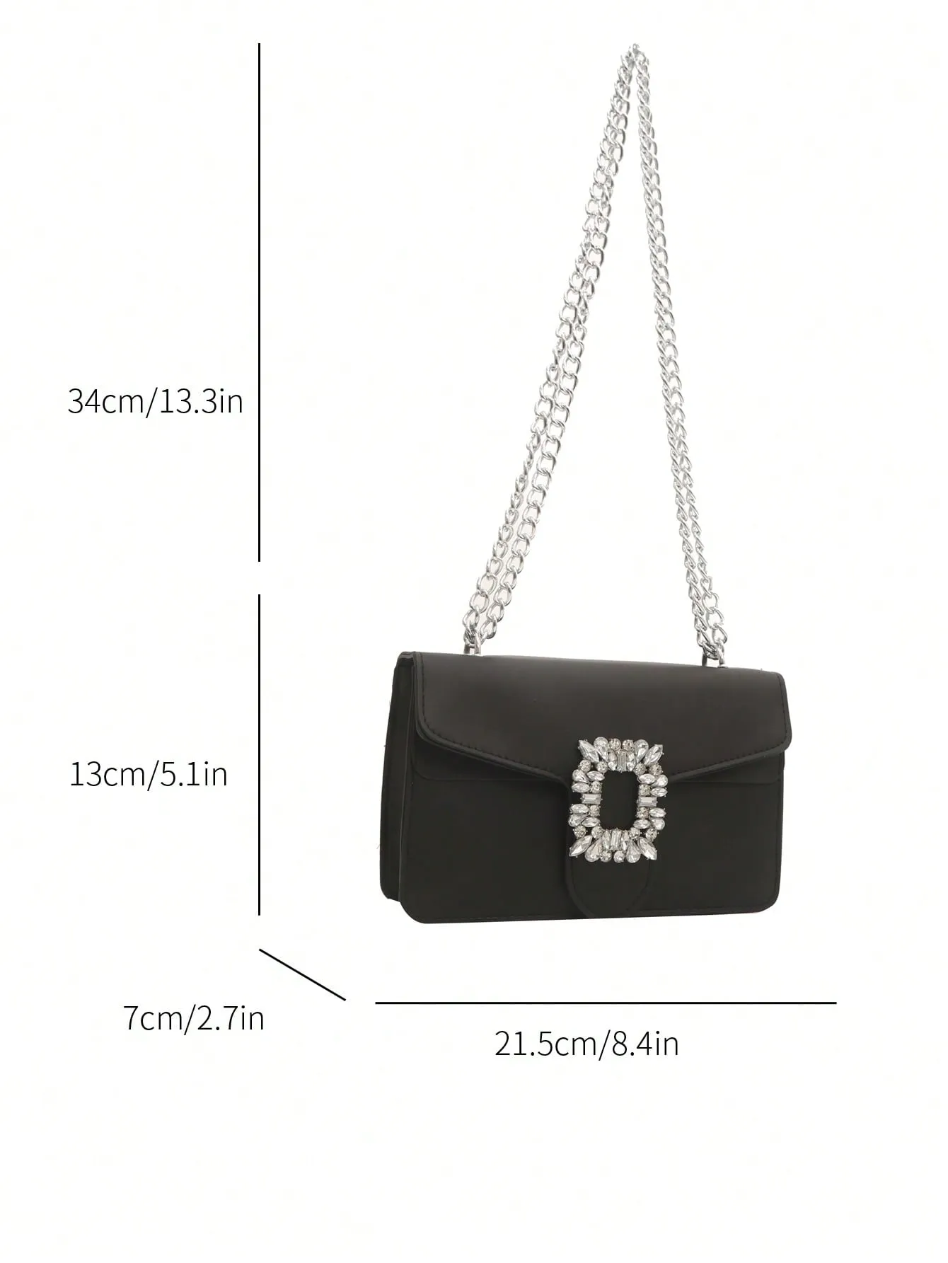 Rhinestone Decor Crossbody Bag - Black- FD ⚡