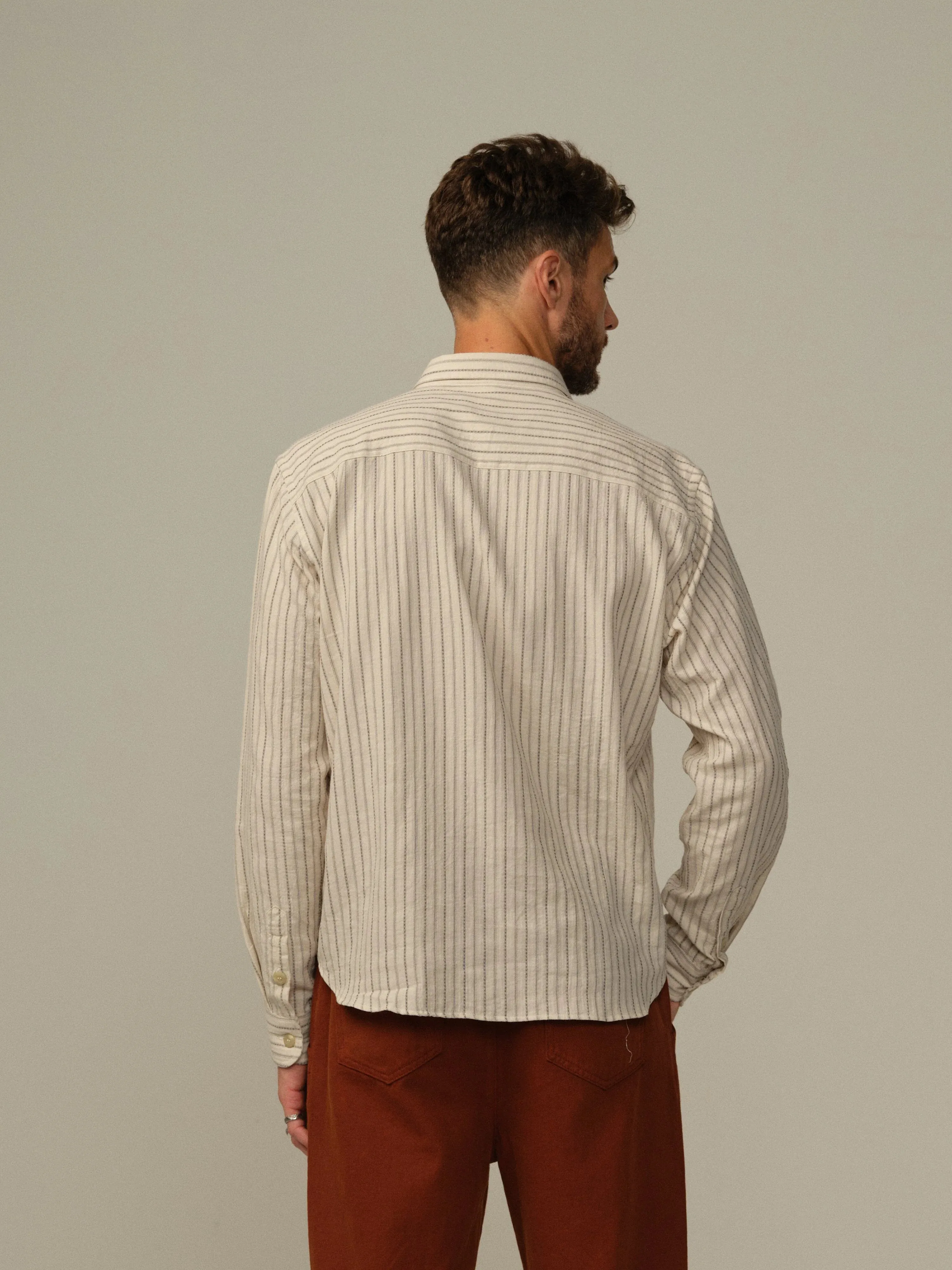 Road To Nowhere - Accord Japanese Organic Cotton Shirt in Cream Stripe