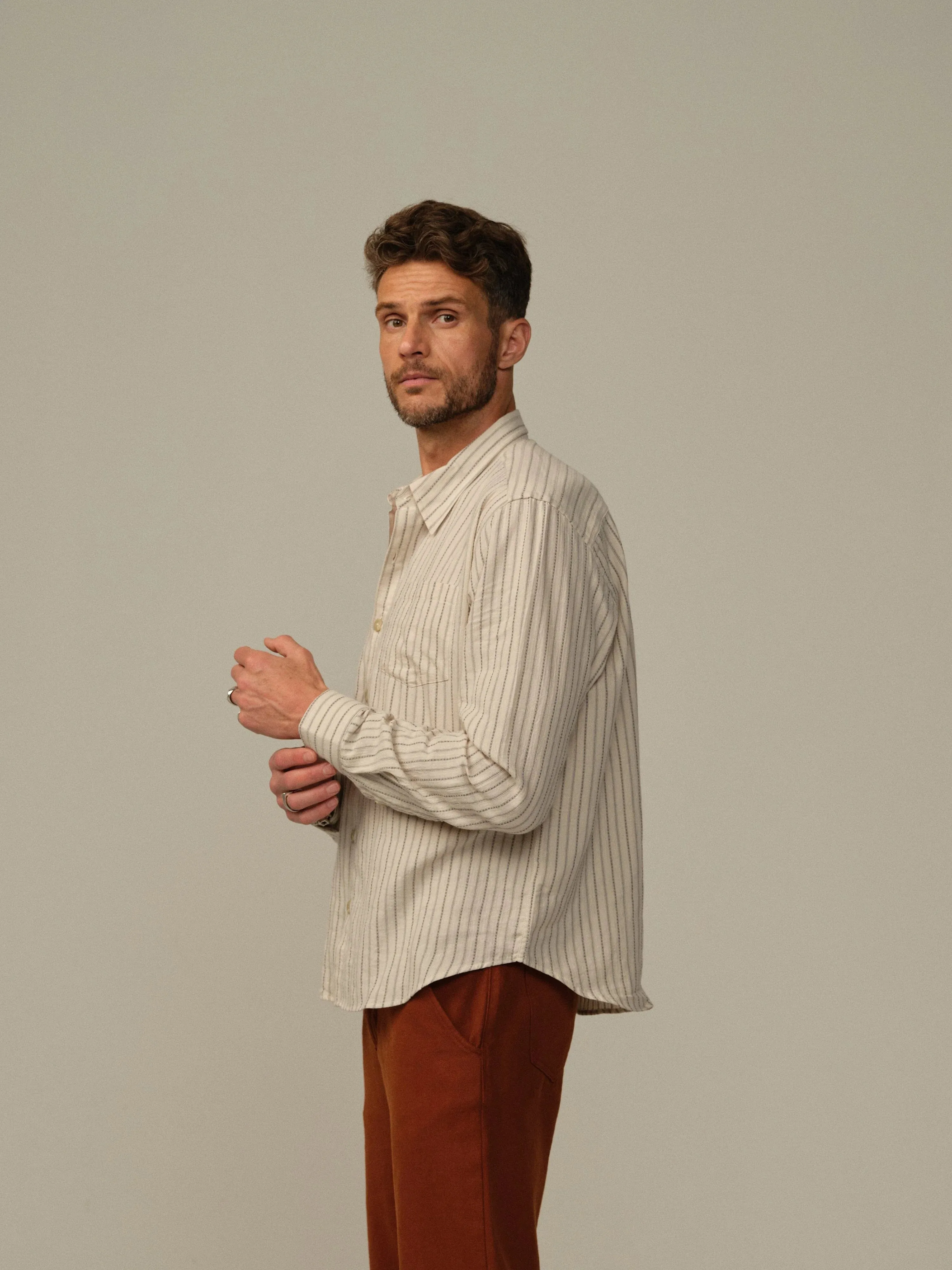 Road To Nowhere - Accord Japanese Organic Cotton Shirt in Cream Stripe
