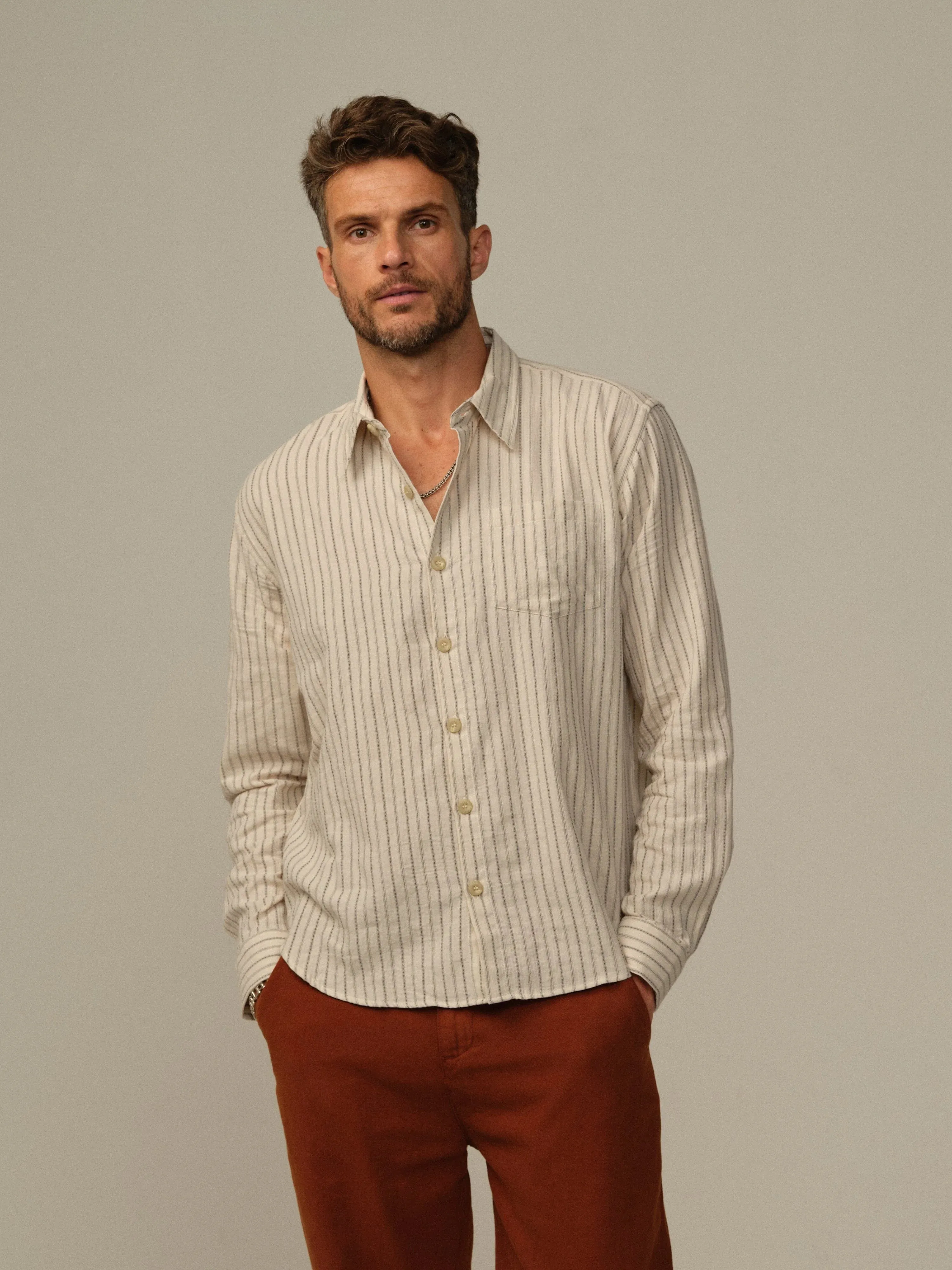 Road To Nowhere - Accord Japanese Organic Cotton Shirt in Cream Stripe