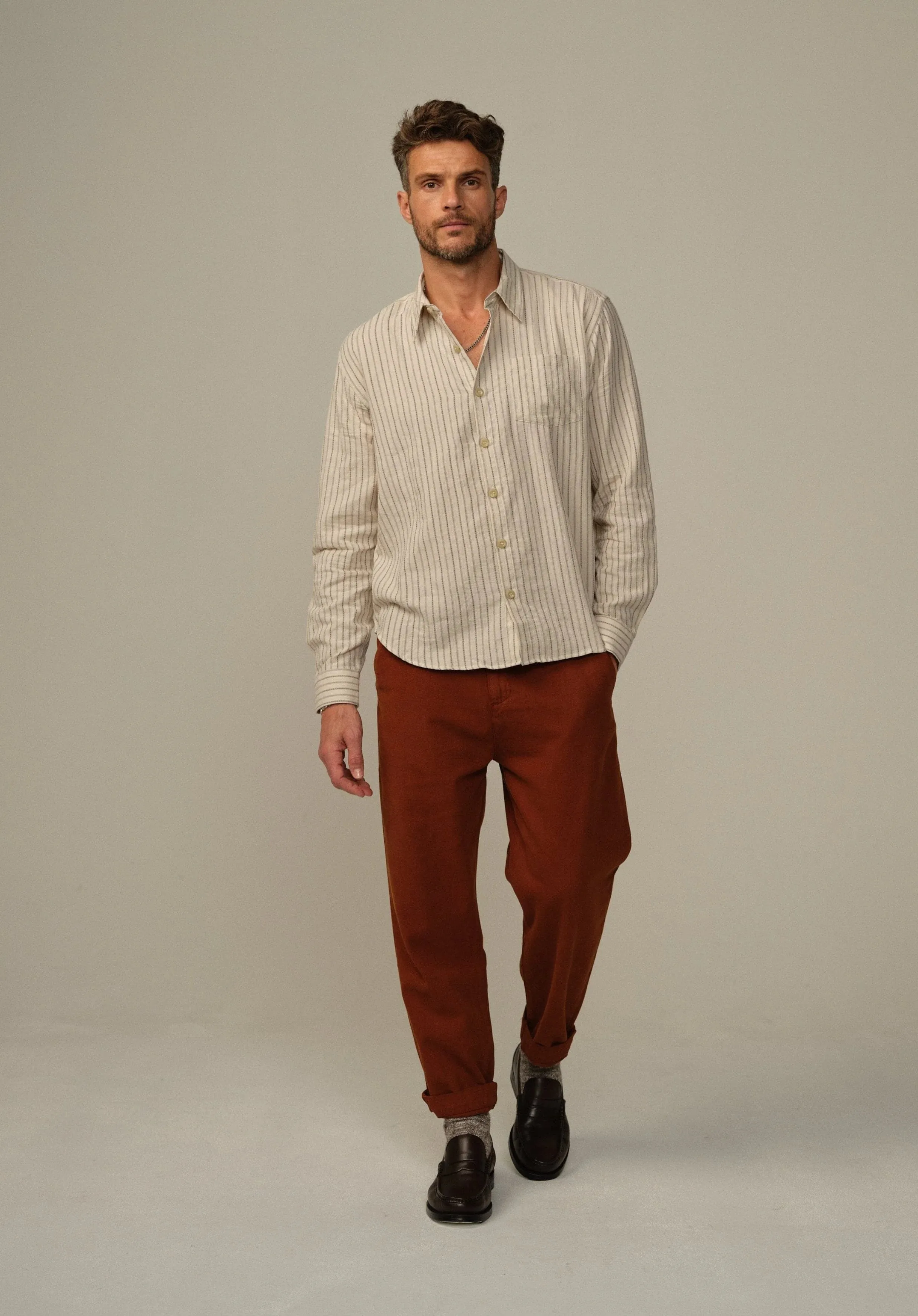 Road To Nowhere - Accord Japanese Organic Cotton Shirt in Cream Stripe
