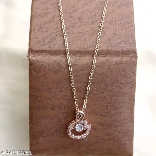 Rose Gold American Diamond Pendant &amp; Chain Set for Women