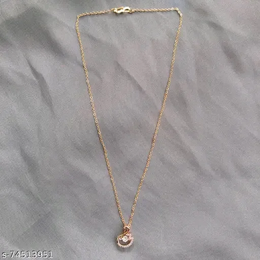 Rose Gold American Diamond Pendant &amp; Chain Set for Women