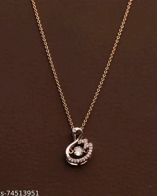 Rose Gold American Diamond Pendant &amp; Chain Set for Women