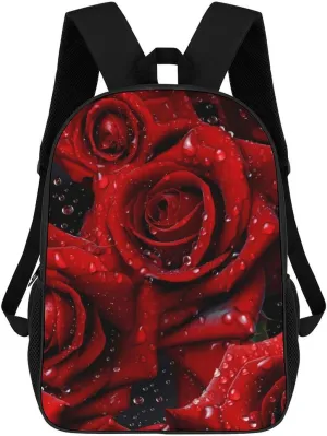 Roses Drops of Water Travel Backpack Carry On Backpack 17 Inch Laptop Bag Casual Daypack for Weekender Business Hiking