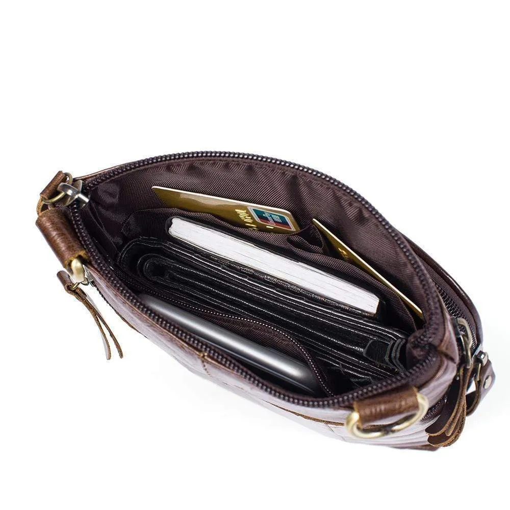 Rossie Viren Vintage Leather Deluxe Vertical Messenger Shoulder Bag