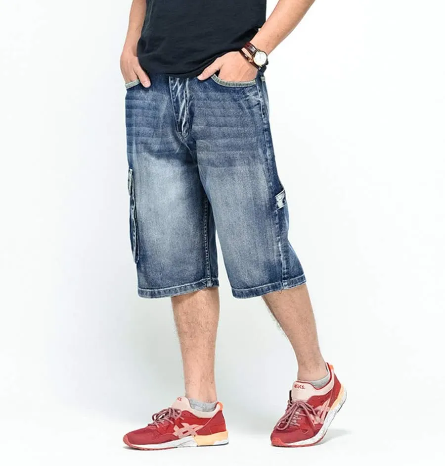 Ruiatoo Men's Outdoor Cargo Multi-Pocket Short Denim Jeans