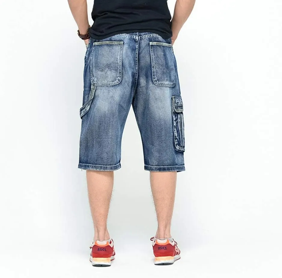 Ruiatoo Men's Outdoor Cargo Multi-Pocket Short Denim Jeans