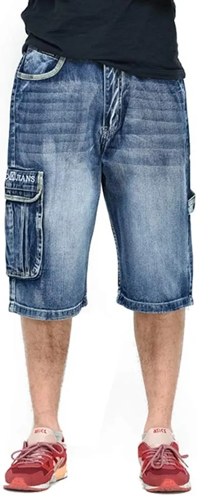Ruiatoo Men's Outdoor Cargo Multi-Pocket Short Denim Jeans