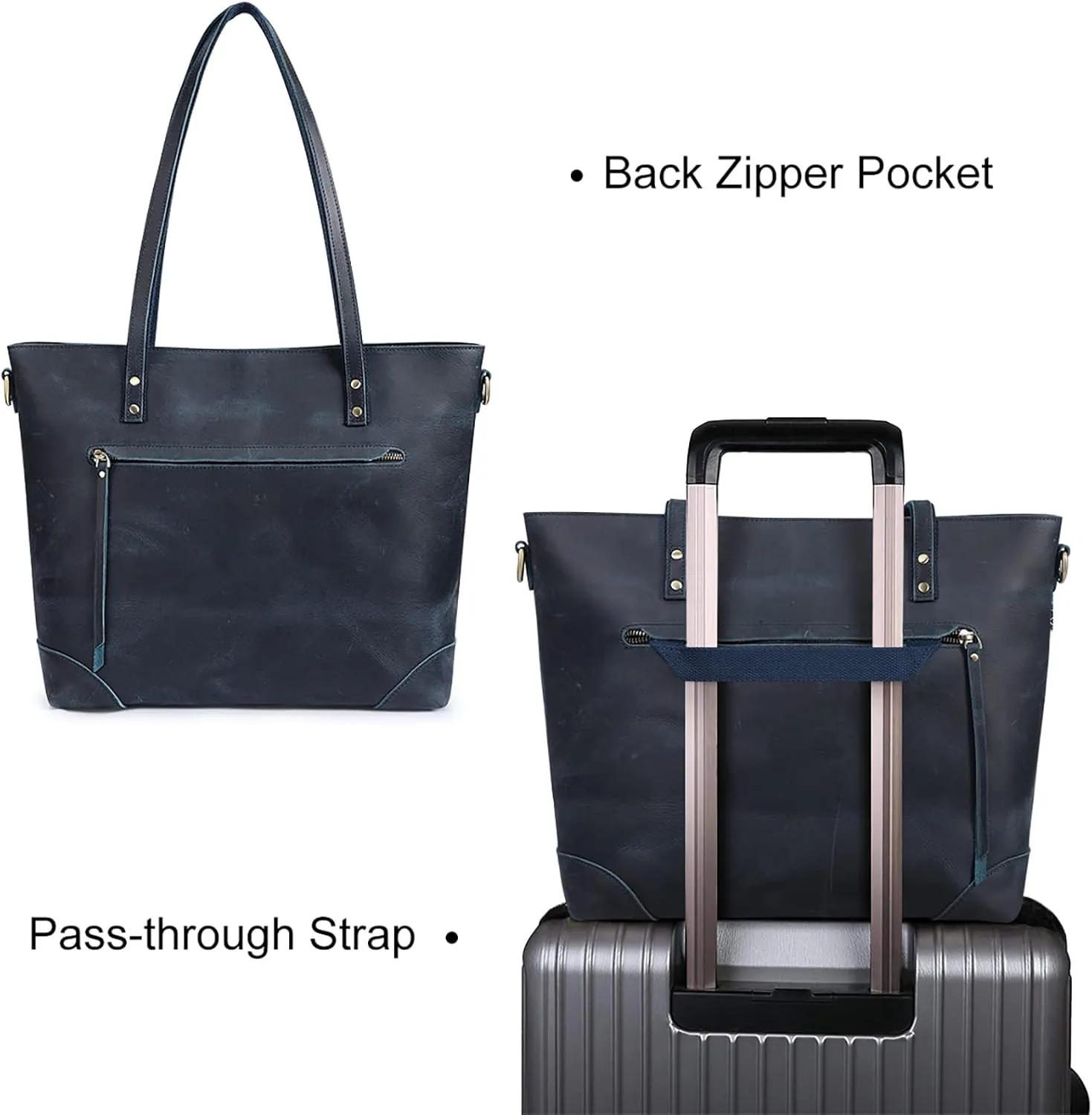 S-ZONE Vintage Genuine Leather Shoulder Bag Work Totes for Women Purse Handbag with Back Zipper Pocket Large