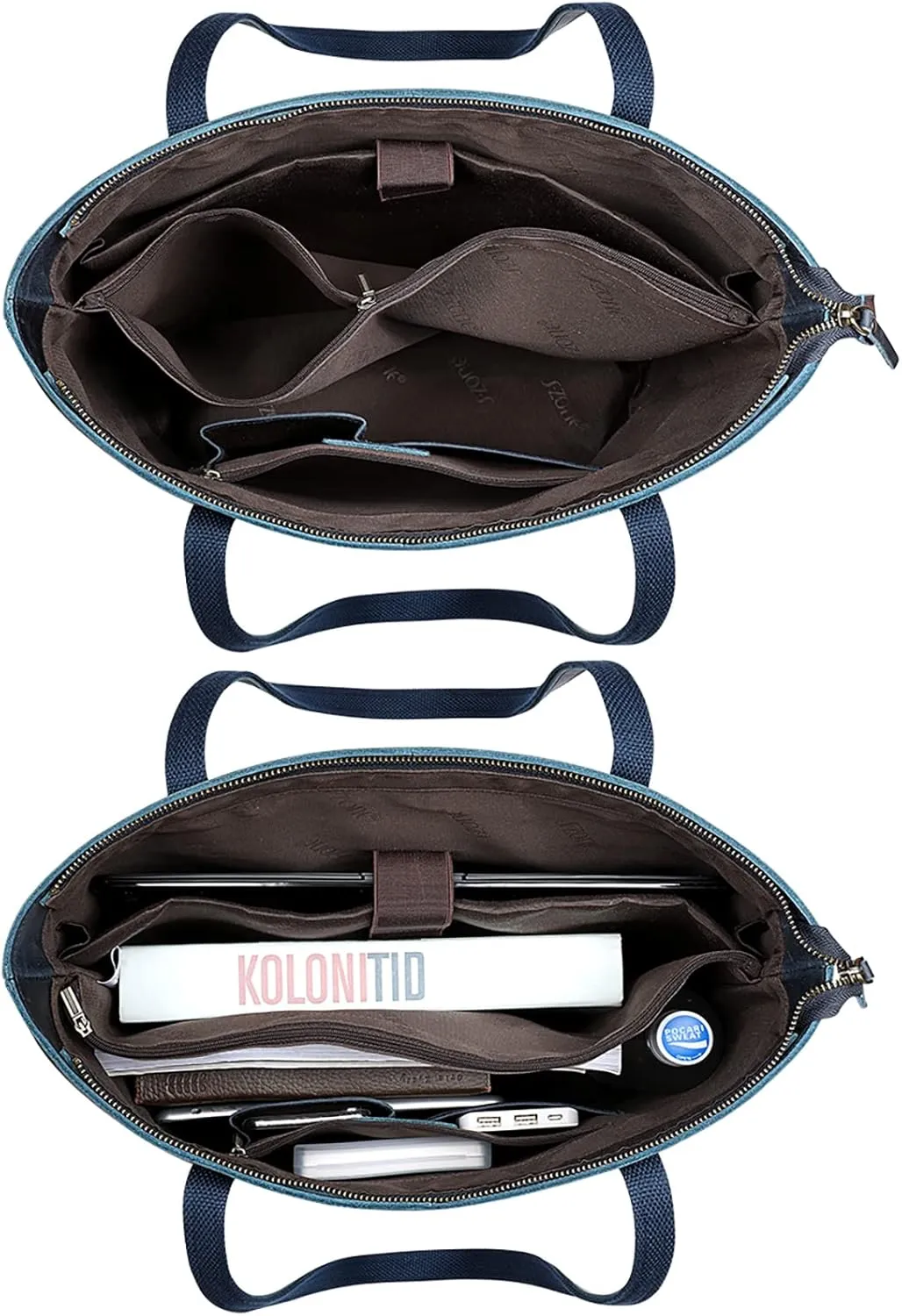 S-ZONE Vintage Genuine Leather Shoulder Bag Work Totes for Women Purse Handbag with Back Zipper Pocket Large