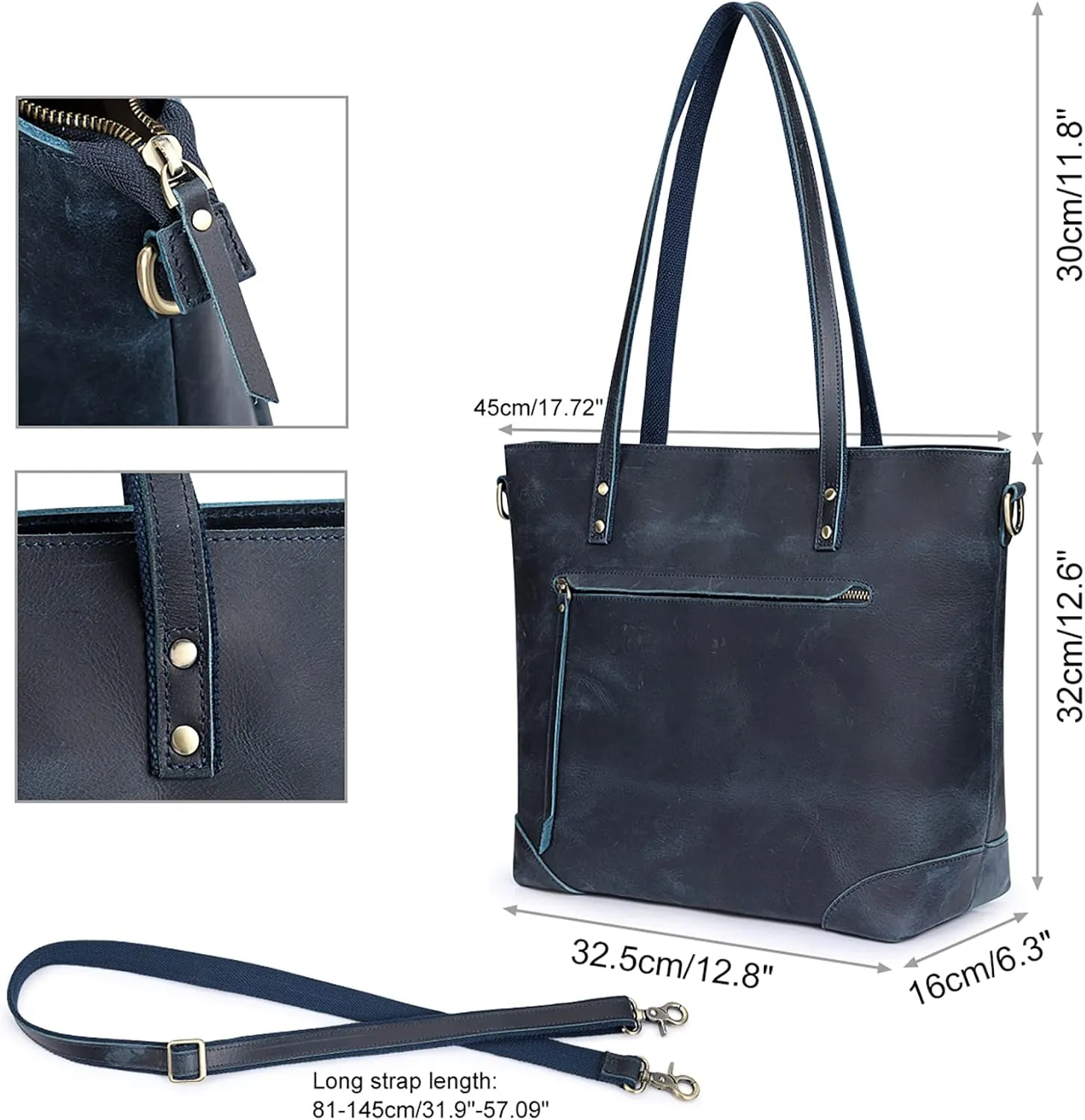 S-ZONE Vintage Genuine Leather Shoulder Bag Work Totes for Women Purse Handbag with Back Zipper Pocket Large